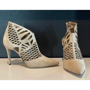 Tamara Mellon 6 Femme 90 Suede Ankle Boots Lasercut Pointed Toe Booties Cream 36